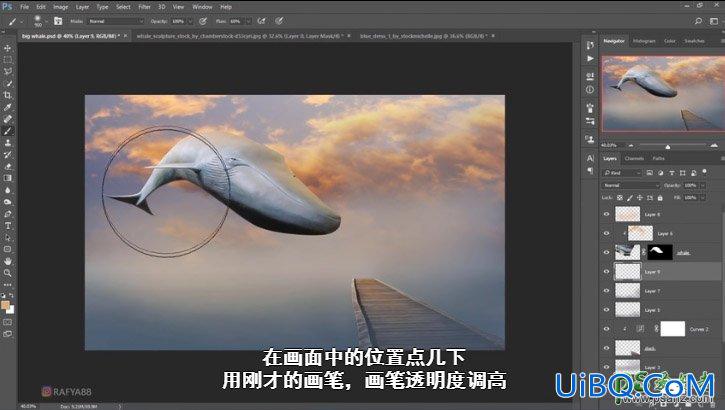 PS创意合成一个小女孩儿在天空的阶梯上遇见飞翔的鲸鱼场