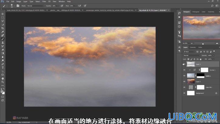 PS创意合成一个小女孩儿在天空的阶梯上遇见飞翔的鲸鱼场