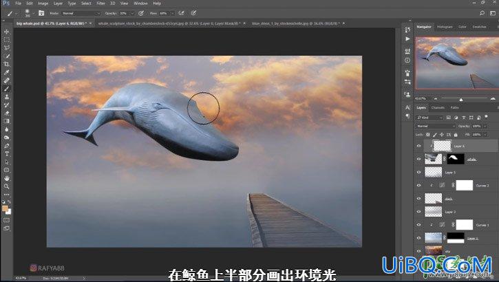 PS创意合成一个小女孩儿在天空的阶梯上遇见飞翔的鲸鱼场