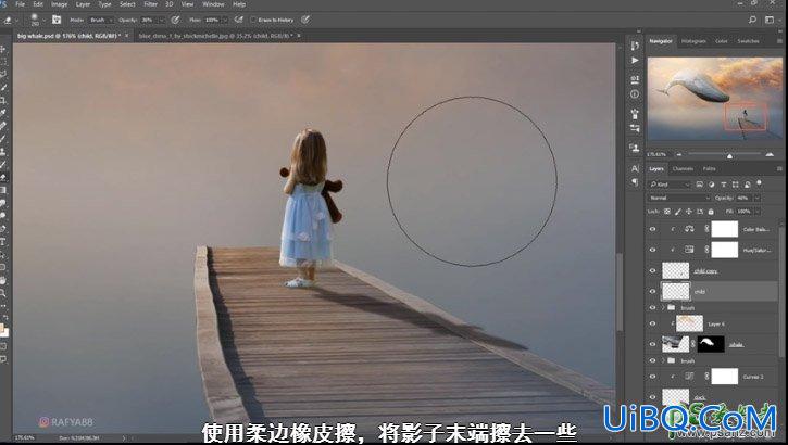 PS创意合成一个小女孩儿在天空的阶梯上遇见飞翔的鲸鱼场