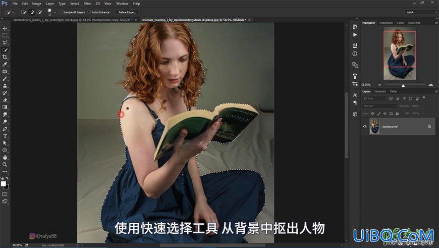 PS合成黑暗夜空中天使少女正在读书的梦幻场景，秘境女孩