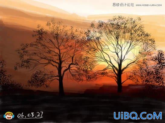ps与手绘板打造美丽晚霞风景图