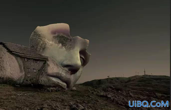 PS创意合成一具科幻效果的巨石人脸，超现实的巨石人脸场