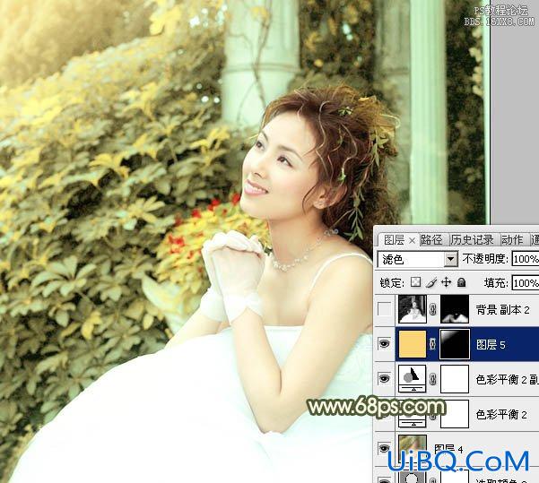PS给外景美女婚片添加淡黄的蜜糖色