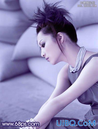 PS调出室内美女图片经典淡蓝色