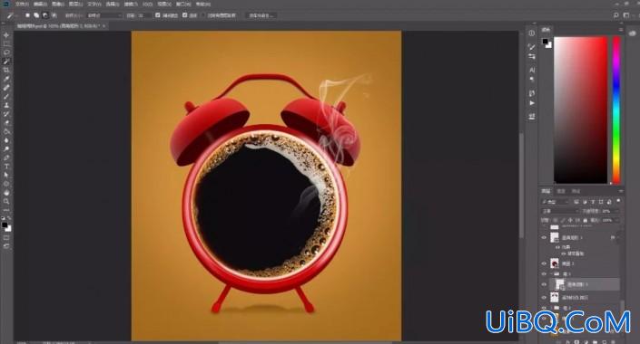 PS创意合成“热气腾腾”的咖啡闹钟，个性闹钟特效图片。