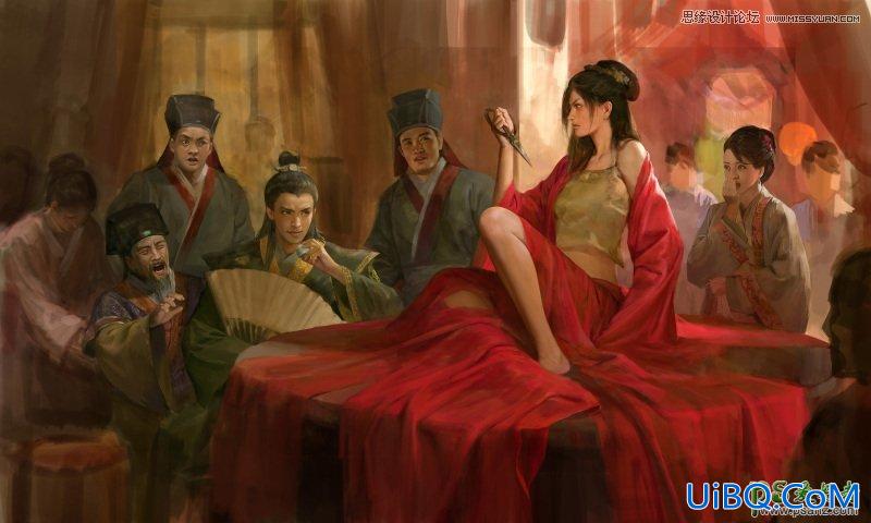 PS手绘插画美女教程：绘制一幅古装美女以死相逼的场景