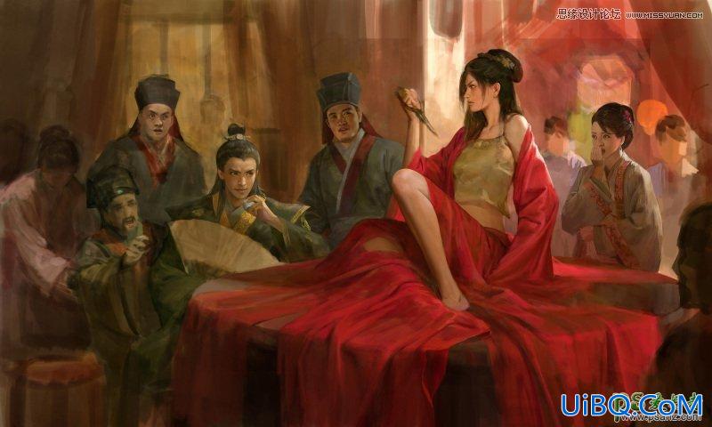 PS手绘插画美女教程：绘制一幅古装美女以死相逼的场景