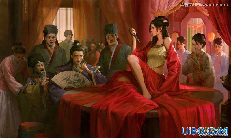 PS手绘插画美女教程：绘制一幅古装美女以死相逼的场景