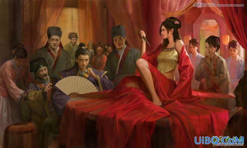 PS手绘插画美女教程：绘制一幅古装美女以死相逼的场景