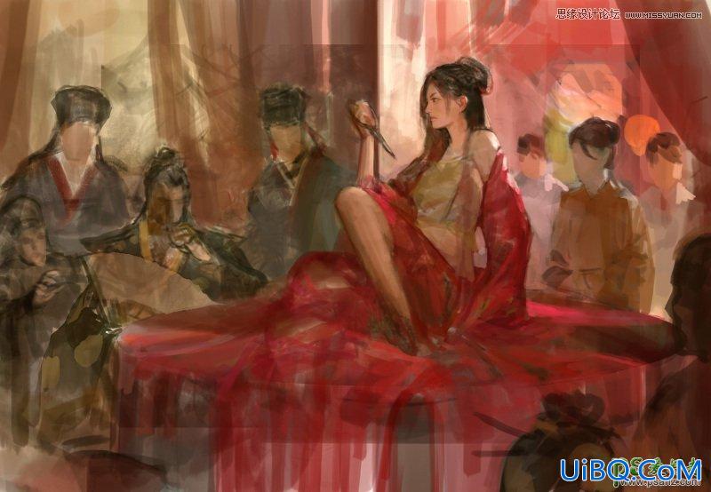 PS手绘插画美女教程：绘制一幅古装美女以死相逼的场景