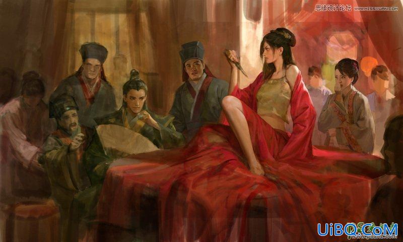 PS手绘插画美女教程：绘制一幅古装美女以死相逼的场景