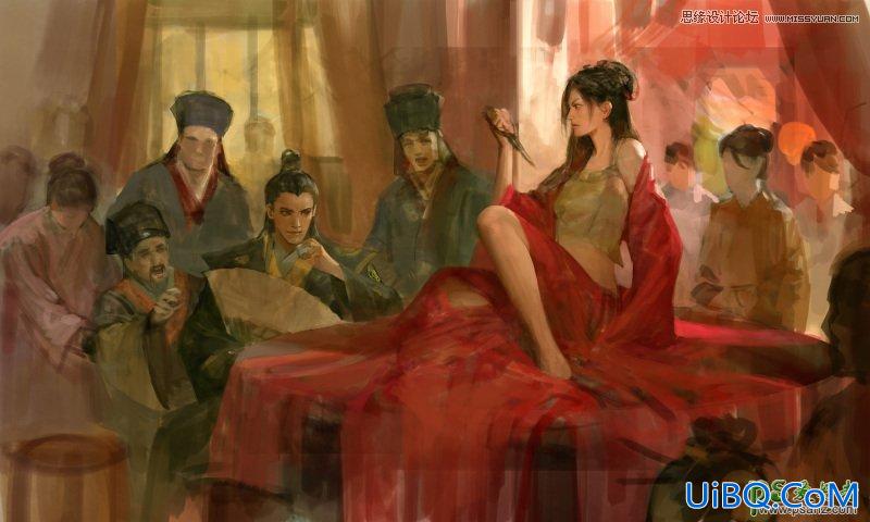 PS手绘插画美女教程：绘制一幅古装美女以死相逼的场景