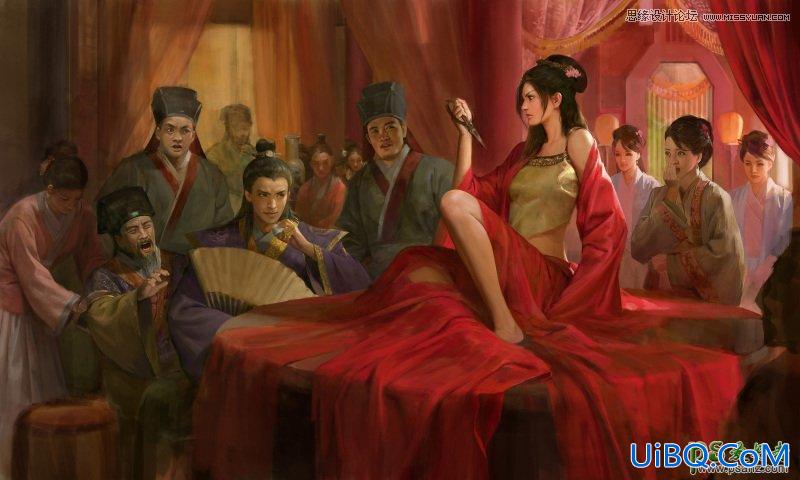 PS手绘插画美女教程：绘制一幅古装美女以死相逼的场景