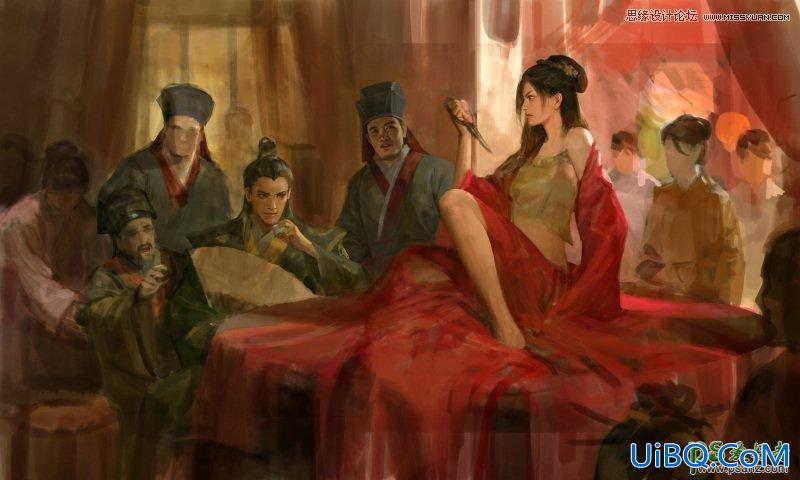 PS手绘插画美女教程：绘制一幅古装美女以死相逼的场景