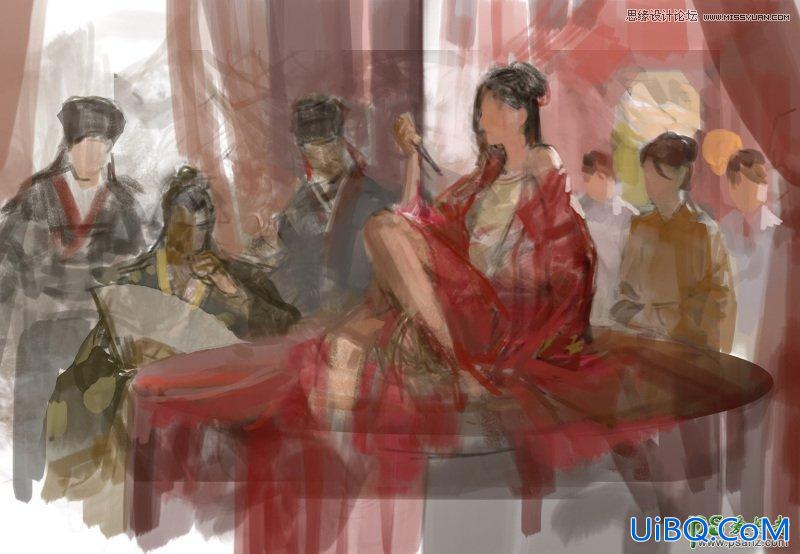 PS手绘插画美女教程：绘制一幅古装美女以死相逼的场景