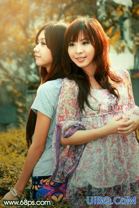 ps春季人物外景照片的橙绿柔美色