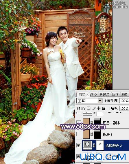 ps园林婚纱照片甜美的暖红色