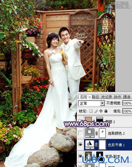 ps园林婚纱照片甜美的暖红色
