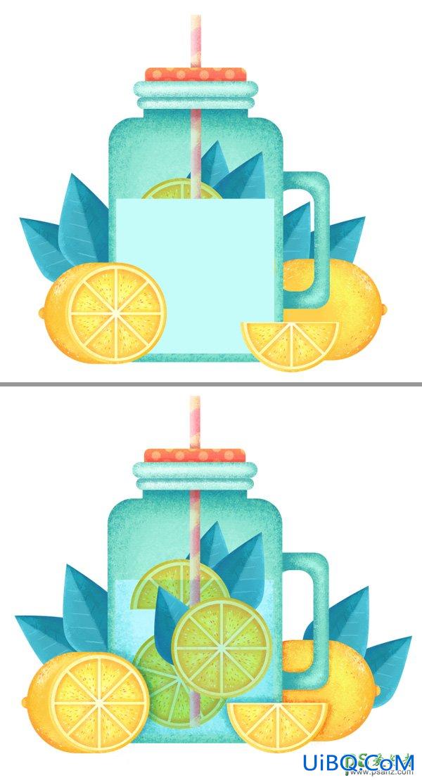 PS手绘炎炎夏日清凉的柠檬水插画图片，创意柠檬水插画设