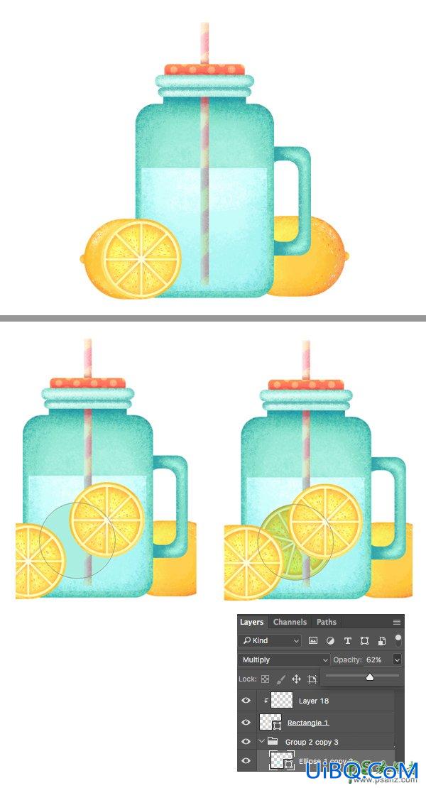 PS手绘炎炎夏日清凉的柠檬水插画图片，创意柠檬水插画设