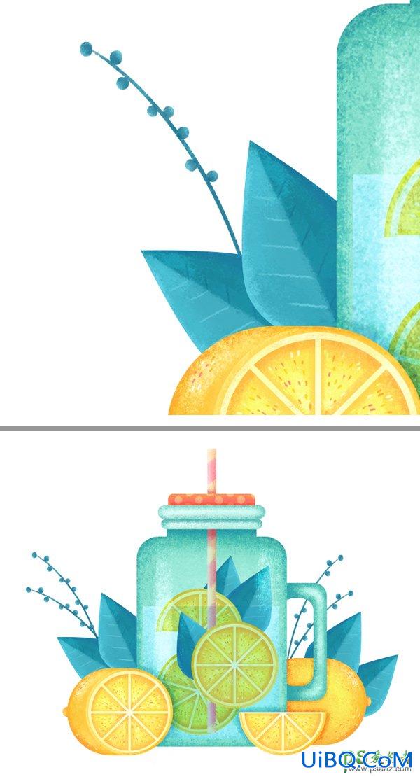 PS手绘炎炎夏日清凉的柠檬水插画图片，创意柠檬水插画设