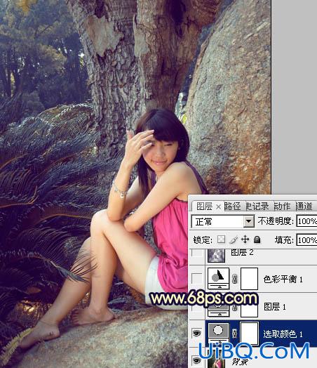 ps给公园美女图片加上柔和的蓝黄色