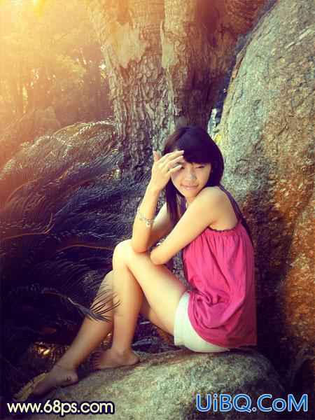ps给公园美女图片加上柔和的蓝黄色
