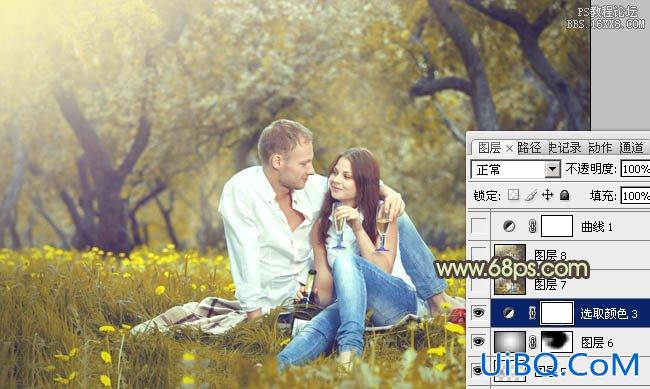 ps处理树林情侣图片甜美的粉黄色
