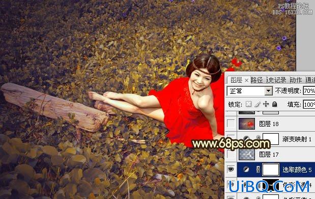 ps处理草地婚纱照片柔和的暗调黄褐色