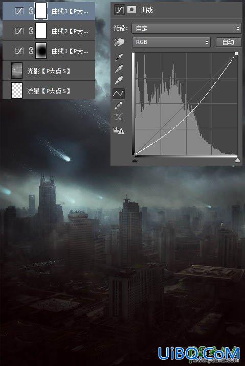 PS创意合成灾难电影中流星袭击城市的场景。