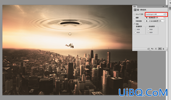 PS合成一幅人物从天空中穿越到一个新的城市科幻场景。