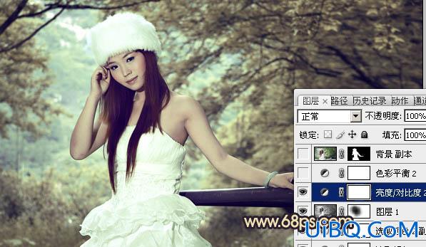 ps处理外景婚纱照片柔和的灰调黄蓝色
