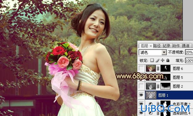 ps打造流行的青褐色外景婚纱照片