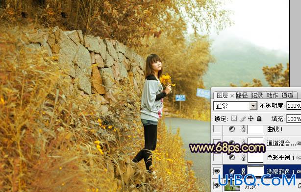 ps处理山野人物图片橙黄的秋季色