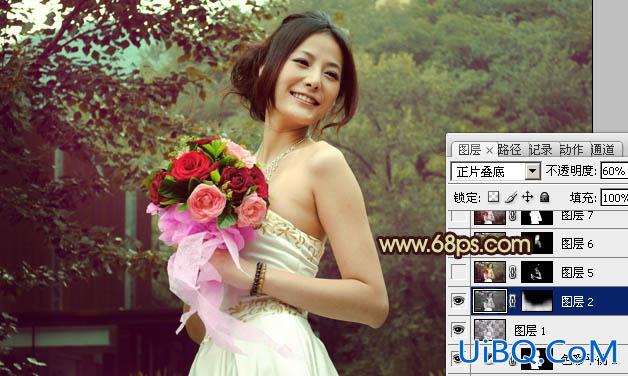 ps打造流行的青褐色外景婚纱照片