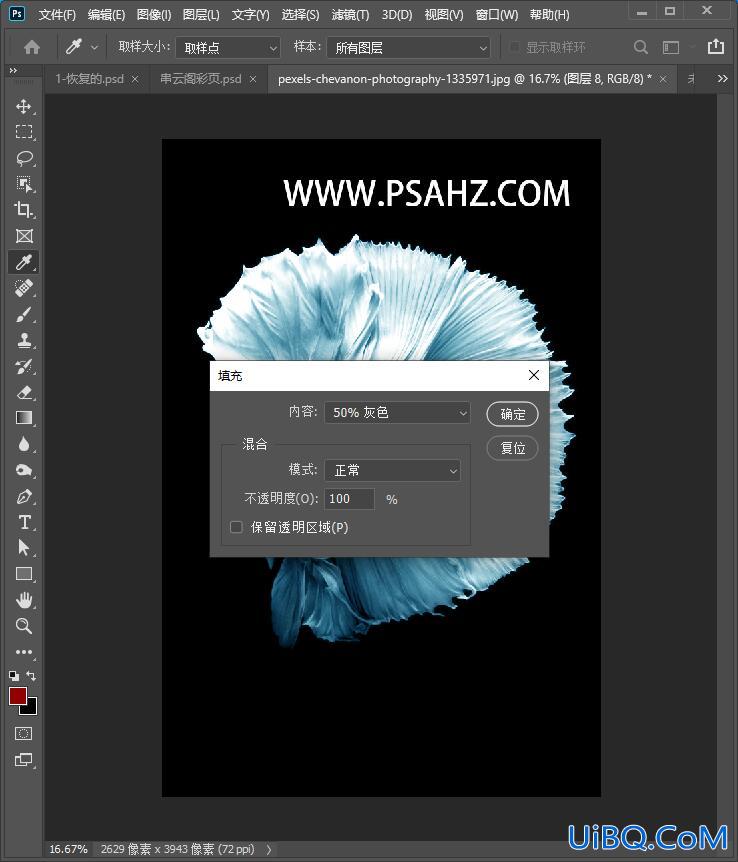 Photoshop合成一条被冰封的孔雀鱼,冰冻效果的鱼,孔雀鱼被封印的效果。