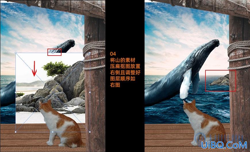 Photoshop合成教程：创意设计鲸鱼和小猫海盗相遇的壮观场景。