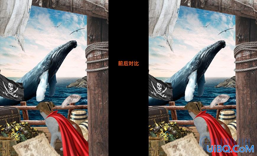 Photoshop合成教程：创意设计鲸鱼和小猫海盗相遇的壮观场景。