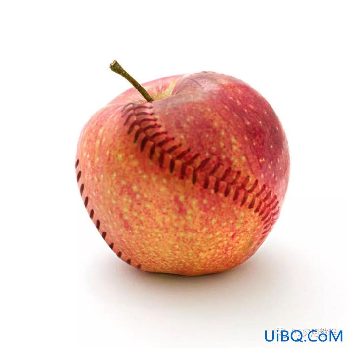 Photoshop把苹果和棒球照片快速合成到一起,形成缝缝补补的苹果效果。