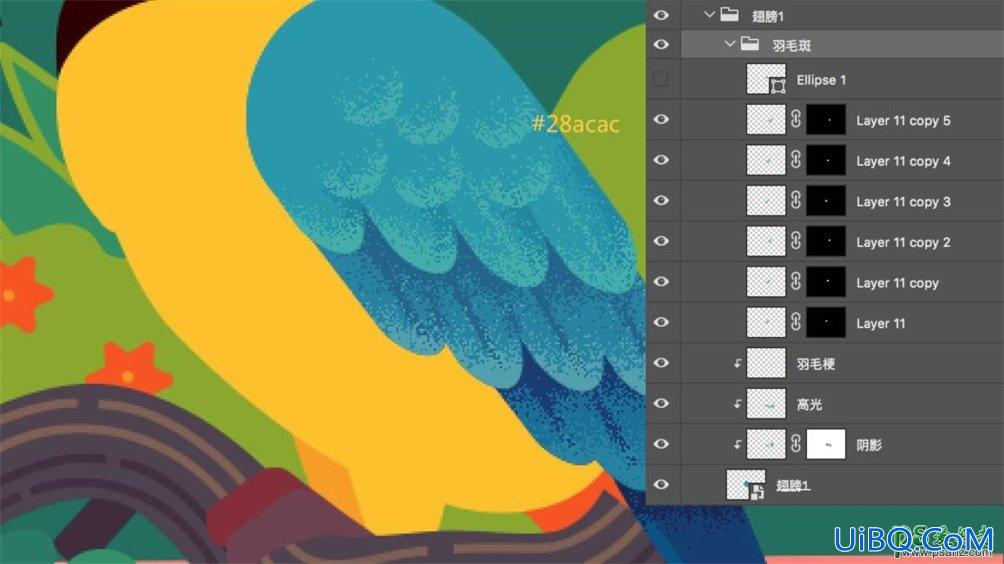 PS结合AI软件手绘复古风格的鹦鹉插画图片，虎皮鹦鹉图片