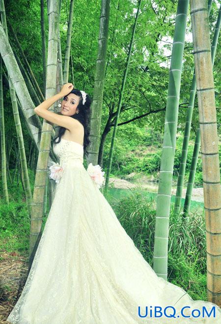 ps打造柔和的黄褐色竹林婚纱照片