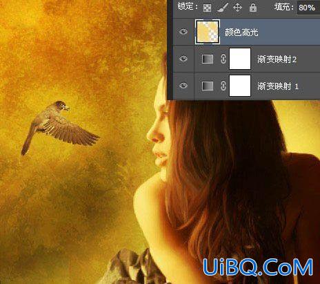 Photoshop创意合成在梦幻场景中国外少女与空中小鸟对话的场景。