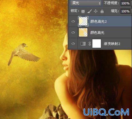 Photoshop创意合成在梦幻场景中国外少女与空中小鸟对话的场景。