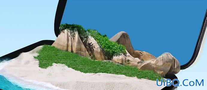 ps旅游海报合成教程：把普吉岛沙滩旅游景区合成到行李箱中。
