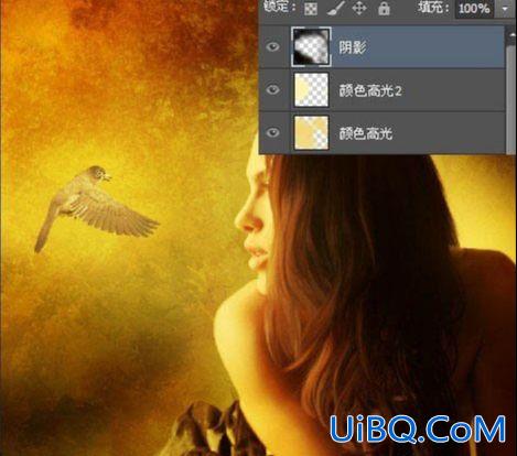 Photoshop创意合成在梦幻场景中国外少女与空中小鸟对话的场景。
