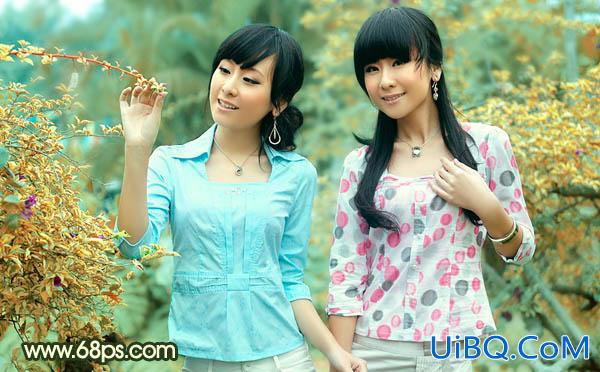 ps处理树林美女图片甜美的淡黄日韩色
