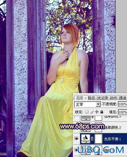 ps处理窗户上女孩图片柔和的橙蓝色