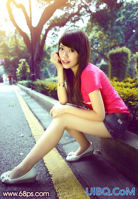 ps处理公路人物图片灿烂的暖色调