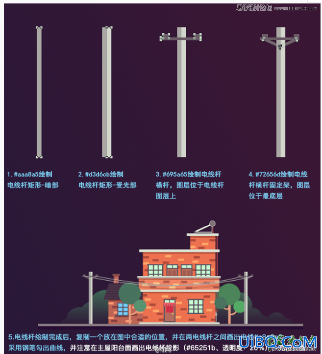 PS手绘扁平化风格的房屋卡通插画图片，漂亮的房屋插画图